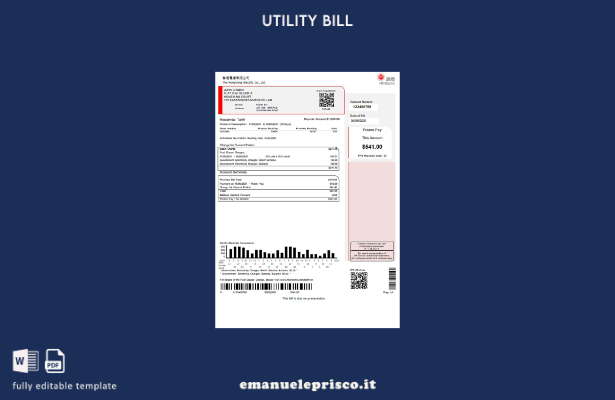 modello word di bolletta delle utenze di Hong Kong Electric Company stile verifi